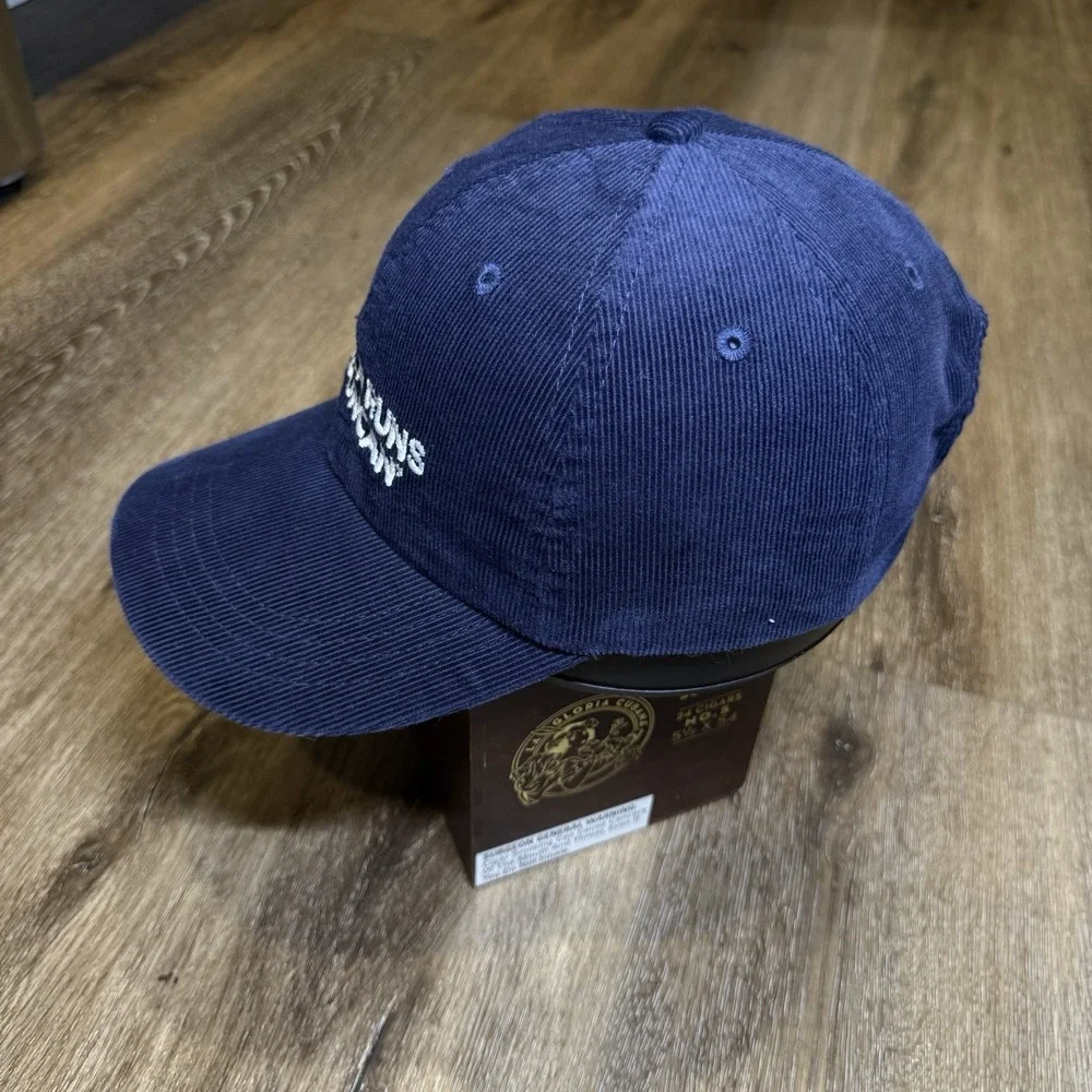 America Runs on Duncan‎ Dunkin Hat Navy Blue Corduroy Name Parody Slogan Comedy